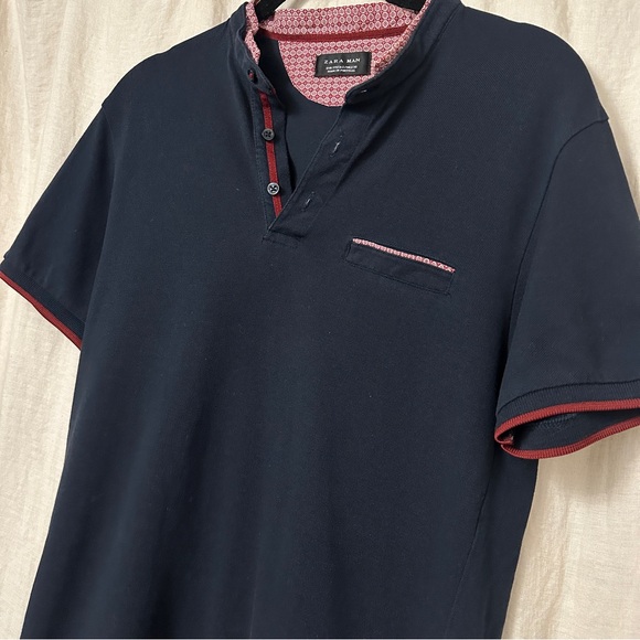 Zara Red Trim Navy Polo - Picture 1 of 6